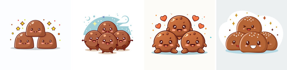 Fototapeta premium Chocolate Truffles vector bundle of adorable cartoon characters combined into a fun and creative set.