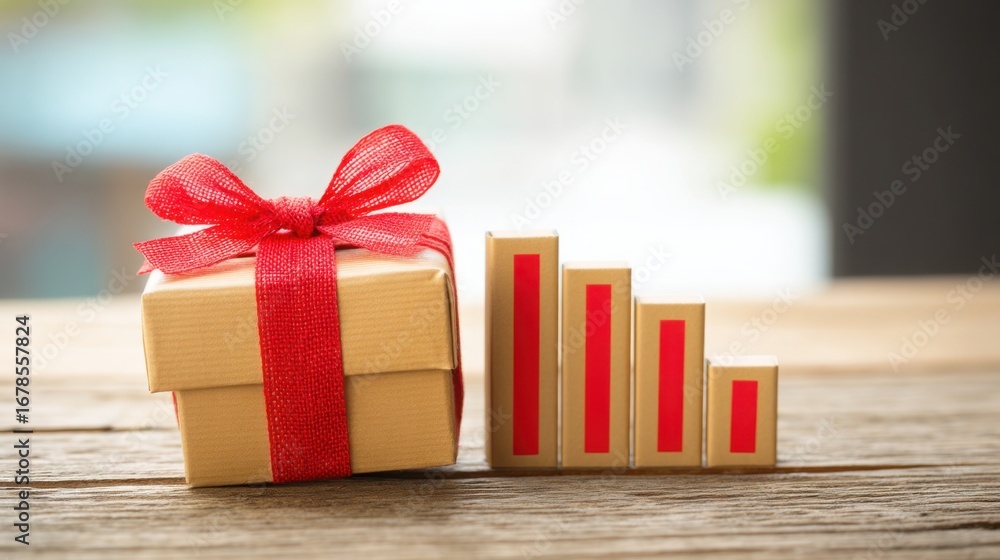 Poster present box resting on a stack of books representing a gift icon and sales incentive in a conceptual