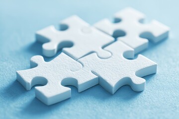 Close-up of three white puzzle pieces joined