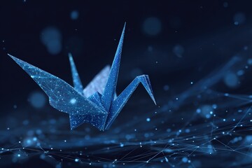 Digital origami bird in dark space