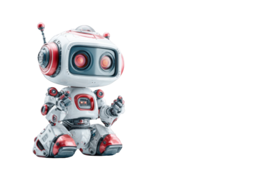 Cute robot sitting, white and red design