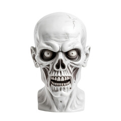 Obraz premium A menacing skull with wide eyes and bared teeth, displaying an eerie expression, isolated on a transparent background. Perfect for Halloween merchandise and seasonal marketing.