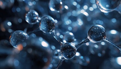 Abstract molecular structure, shimmering spheres