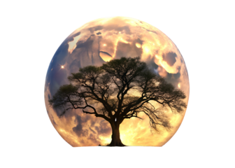 full moon rises ancient tree png image on transparent background