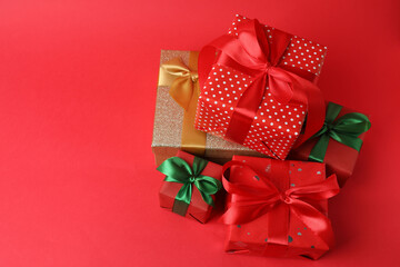 gift boxes on a red background
