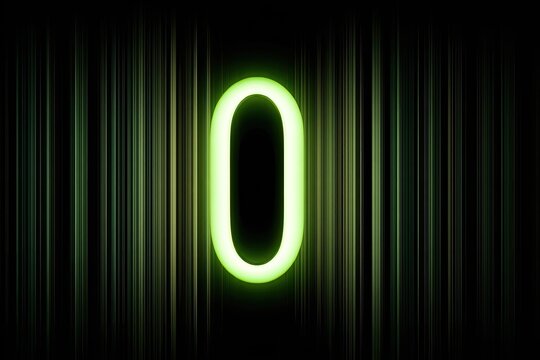 Glowing green zero against dark striped background