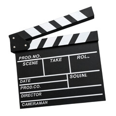 Fototapeta premium A classic black-and-white movie clapboard, used in the film industry for production, is isolated on a white background