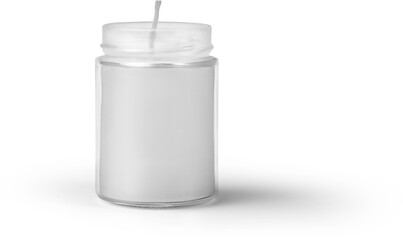 Mockup of a white wax candle in a glass jar, png