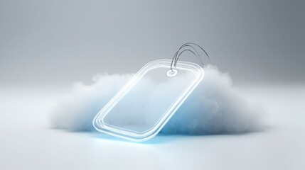 Floating tag icon on a cloud symbolizing digital tagging and cloud computing concept for data management and storage