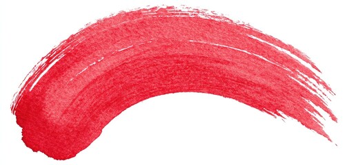 A vibrant, crimson paint stroke curves elegantly across a white background