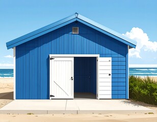 Coastal blue beach hut