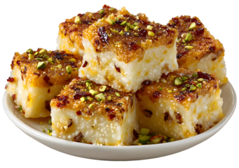 Delicious Indian sweets, barfi, on a plate isolated n white background.