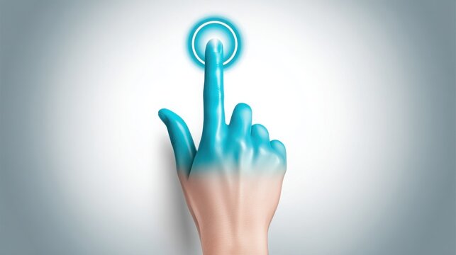 A finger gently touching a button representing interaction with a coupon icon for digital engagement and promotion