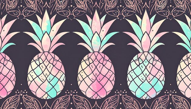Pastel pineapple pattern with floral border - Powered by Adobe