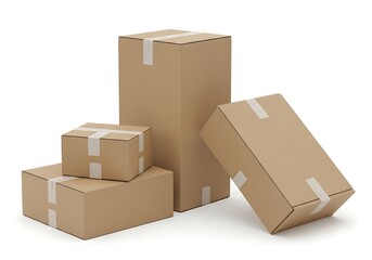 Fototapeta premium Stacked Cardboard Boxes with White Tape, Studio Shot