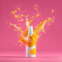 Bright yellow spray bottle explodes in a splash