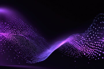 Abstract, glowing, purple-violet particles flowing in a wave pattern against a dark background