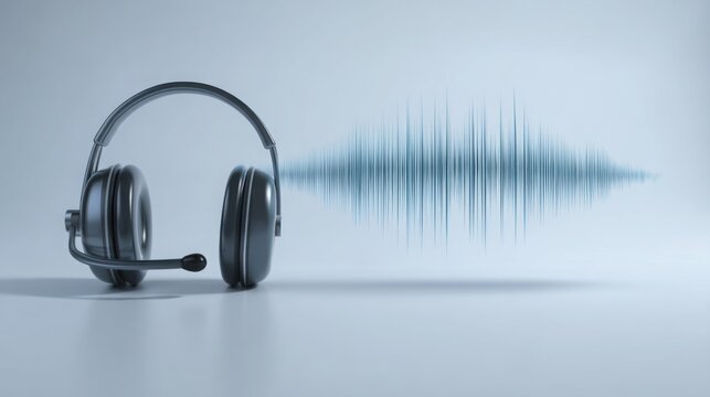 Headphone icon with sound waves illustrating virtual communication and audio technology in the digital landscape