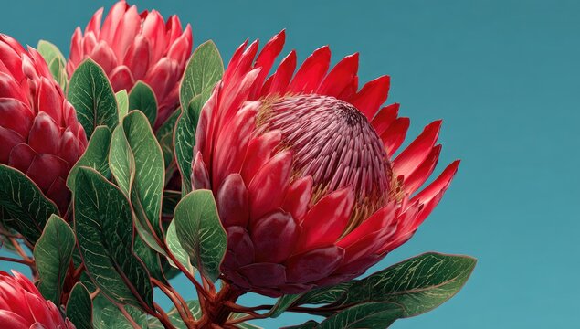 Close-up of vibrant red protea flower