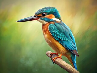 Colorful Kingfisher Bird Perched on Branch, Vibrant Bird Photography, Rule of Thirds Composition, Wildlife Image, Exotic Bird, Small Kingfisher, Bird Pictures