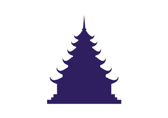 A purple silhouette depicts a multitiered pagoda against a plain white background