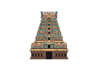 An Indian temple with intricate detailing and a tiered structure