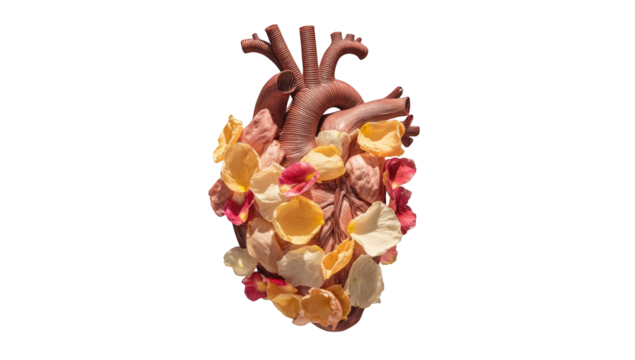 Heart adorned with flower petals