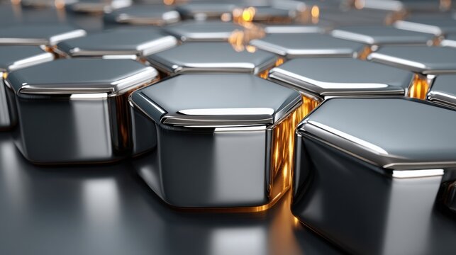A collection of shiny hexagons reflecting light in various directions depicting a component-based technology concept