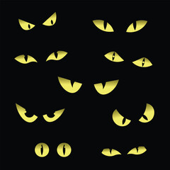 Glowing Monster Eyes Set Spooky Yellow Cat Eyes Vector Collection