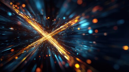 Glowing Orange and Blue Particles Forming an X in Dark Space