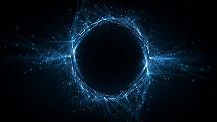 The circle represents glowing neural node. Blue particles flow along invisible neural connections dynamic network constantly evolves. Perfect for AI, digital brain, or cyber tech themes - Powered by Adobe