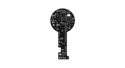 A circuit board shaped like a key
