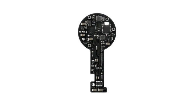 A circuit board shaped like a key