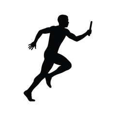 Silhouette of a male runner in a relay race, representing teamwork, speed, and sports competition