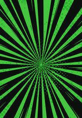 Obraz premium Green and Black Radial Burst with Halftone Dots Comic Book Style.