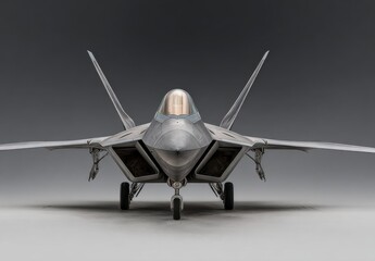 Fototapeta premium Gray Military Fighter Jet Close Up on Neutral Background