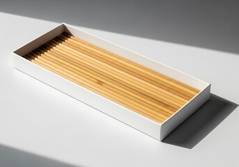 Minimalist Wooden Chopsticks in White Tray with Dramatic Shadow and Light