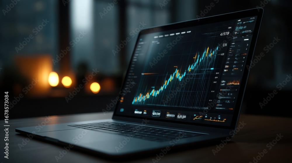 Aufkleber laptop showcasing a screen with a chart indicating data trends and insights in a modern digital envi