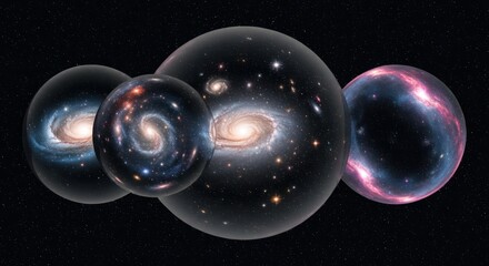 Parallel Universes: Spherical Galaxies Floating in Starry Space, Multiverse Concept