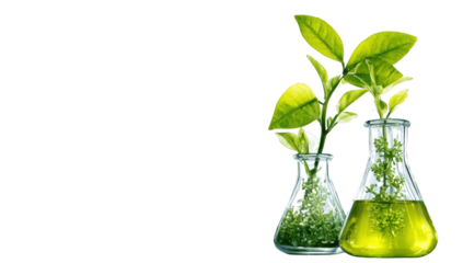 Plants in beakers, scientific research