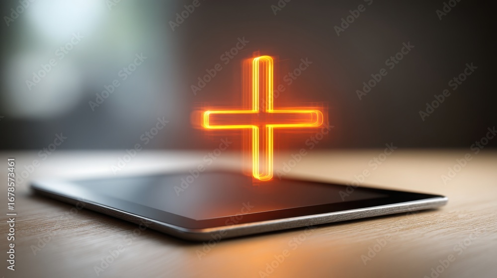 Aufkleber close-up of a cross on a cell illustrating holographic elements representing digital expansion conce