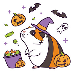 Creative SVG: Joyful Guinea pig with with a stuffed animal in a Spooky Fun colored Halloween theme