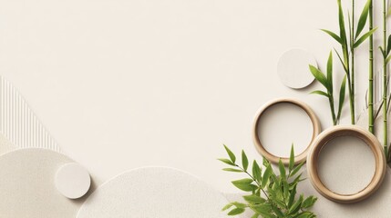 Beige minimalist aesthetic with bamboo and leaves