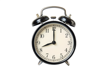 Modern digital alarm clock with glowing display, isolated on plain white surface.