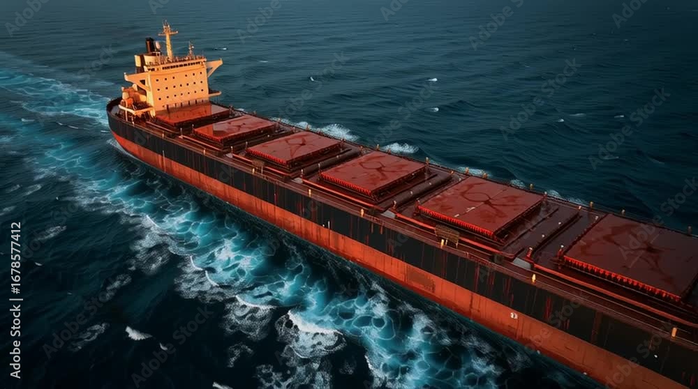 Poster bulk carrier in ocean: captivating shot of a colossal bulk carrier, gliding smoothly across a vast o