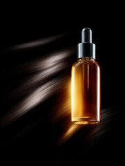 Naklejka premium This elegant dropper bottle showcases a luxurious oil. The amber hue suggests natural ingredients. Designed for skincare purposes, it captures attention and inspires beauty routines. AI