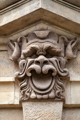 Mascaron on facade of 17th century Baroque Leopold Gate at Vysehrad, Prague, Czech Republic