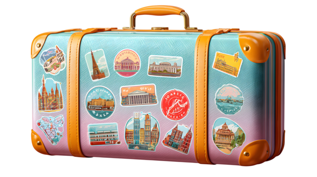 suitcase with travel icons