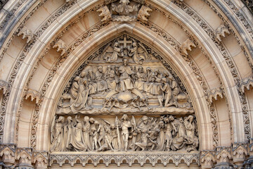 Basilica of St. Peter and St. Paul, tympanum of decorative portal, Prague, Czech Republic