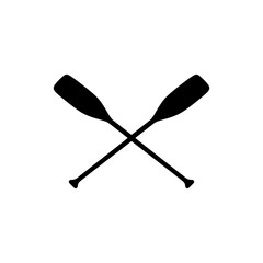 Crossed wooden canoe paddle silhouette vector flat design on white background. Wooden boat paddle vector. Wooden oar icon.